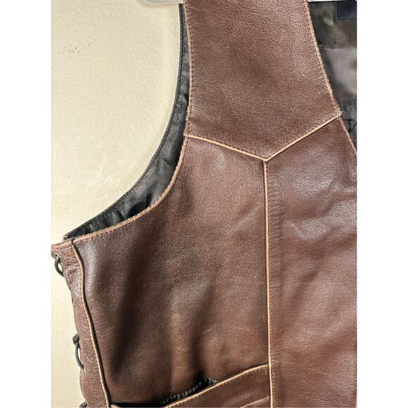 Xelement Vintage Mayhem Skull Brown Leather Biker Vest Sz 2XL - Picture 9 of 9